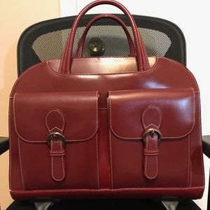 Red leather rolling laptop bag
